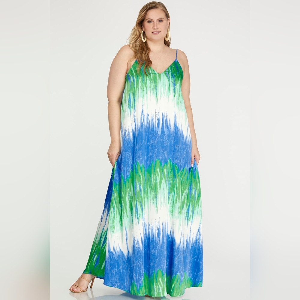 She and Sky Blue and Green Maxi Dress